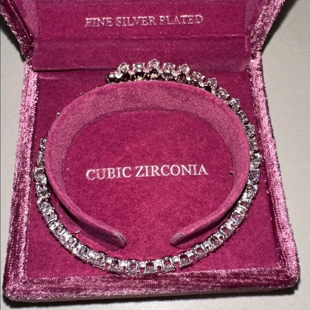 DANECRAFT Gift Set Fine Silver Open Adjustable Bracelet Cubic Zirconia
